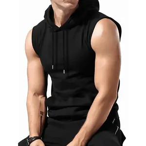 Men's slim fit sleeveless hooded t-shirt for bodybuilding and fitness training