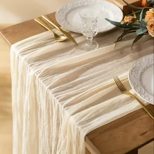 Eleganter cremefarbener Tischläufer aus Gaze für Bohème-Hochzeiten und Partydekoration