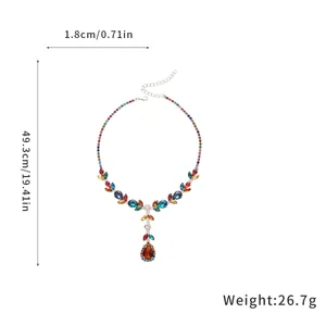 Colorful zircon leaf waterdrop necklace in vintage palace style with measurements