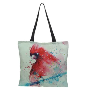 Stilvolle Leinen-Einkaufstasche mit lebhaftem Aquarell-Kardinalvogel-Motiv und Henkeln