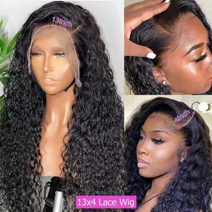 13x4 kinky curly lace front human hair wig black long curly hair natural hairline