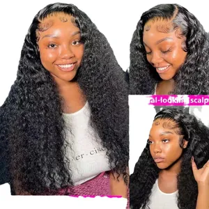Natural black kinky curly lace front human hair wig with natural hairline for women