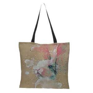 Stilvolle Leinentasche mit künstlerischem Hasen-Aquarelldruck für Shopping und Geschenke
