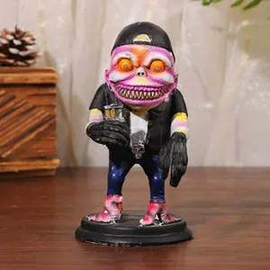 Gothic style funny monster resin figurine with sharp teeth and yellow eyes