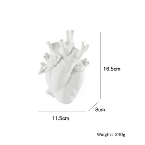 Anatomical heart shaped resin vase sculpture for creative home desktop decor 16.5cm