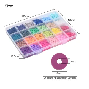 Detailed view of 3600pcs colorful clay heishi beads kit with specific size dimensions