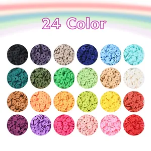 Detailed view showing 24 distinct colors of Bohemian soft clay disc beads for DIY