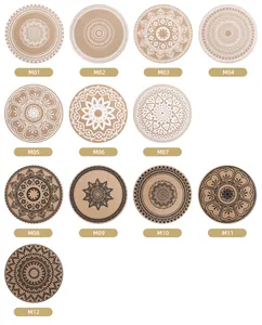 Collection of 12 Bohemian mandala round placemats in black and white patterns.