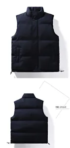 Detailed view showing front and back perspectives of a men's navy blue winter padded vest.