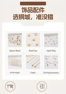 Selection of gold-plated jewelry findings for DIY crafting including beads and pins
