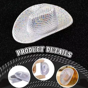 Mini holographic glitter cowboy hat for party disco events, shiny neon space style