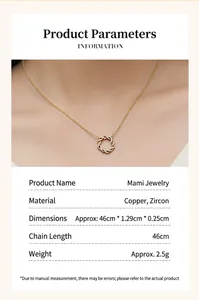 Gold Mobius ring pendant necklace in copper and zircon with detailed product specs