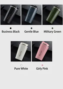 Detailed view of 304 stainless steel coffee mugs in five stylish matte color options.