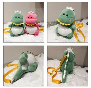 Detailed view of the plush dinosaur crossbody bag showing various angles and textures