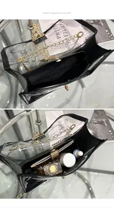 Vista dettagliata della borsa jelly trasparente che mostra la capacità e la borsa interna