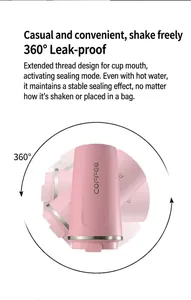 Close-up of 360-degree rotating pink thermal coffee cup showing leak-proof design