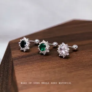 S999 sterling silver stud earrings with colorful zirconia in screw-back design