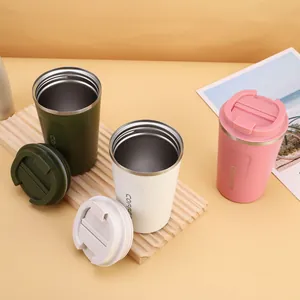 Set of three colorful 304 stainless steel vacuum insulated travel coffee mugs for office