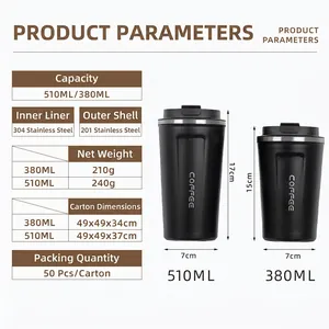 Insulated 304 stainless steel coffee mug with 510ml and 380ml capacity options