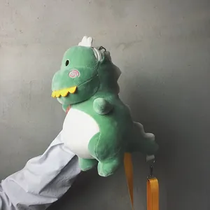 Cute green plush dinosaur crossbody bag for women with adjustable yellow shoulder strap