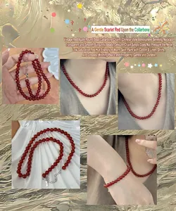 Detail of red agate bead necklace with S925 silver clasp and adjustable chain