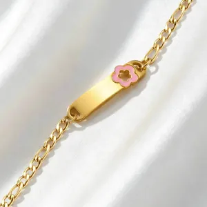Exquisite gold-plated stainless steel bracelet featuring a cute pink enamel flower charm