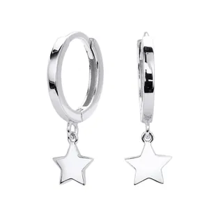 Elegant S925 sterling silver hoop earrings with polished dangling star charms for women