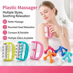Handheld plastic roller massager tool with multiple color options for muscle relaxation