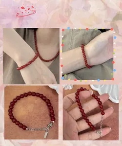 Minimalist red agate beaded bracelet with S925 sterling silver extension chain for women