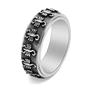 Rotatable Scorpion Ring Titanium Stainless Steel Relief Pattern Anxiety Stress Relief Retro Punk Vintage Men Finger Jewelry