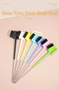 Detail of multi-colored double-ended eyebrow combs and mascara brushes with nylon bristles