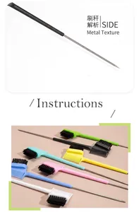 Detail of double-headed eyebrow brushes with combs and stainless steel needles