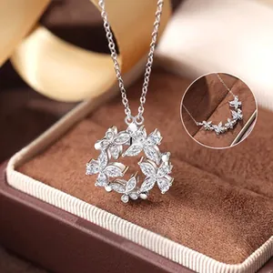 Elegante collana con ciondolo a farfalla espandibile 2 in 1 con brillanti zirconi cubici
