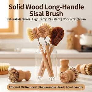 Dish Brush Kitchen Cleaning Scrubber Beech Wood Handle Natural Sisal Fibers Eco Friendly Pot Pan Bowl Washer Tool