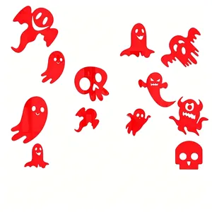 Set of creative red acrylic Halloween ghost and skull mirror wall stickers on white