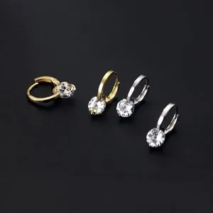 Zircon Hoop Earrings Minimalist Alloy Geometric Ear Buckles With 925 Sterling Silver Earring Post For Women Fashion