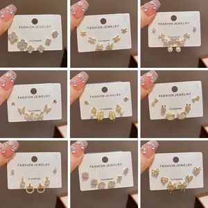 Exquisite Fashion Earring Combination Copper With 925 Sterling Silver Earring Post Zircon Faux Artificial Pearl Heart Butterfly Jewelry