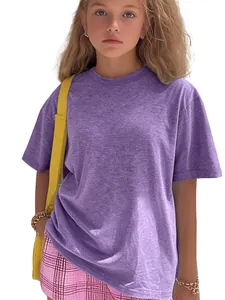 Detailed view of kids casual purple heather short sleeve t-shirt with a classic crew neck