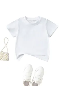 Minimalist white short-sleeved children's cotton T-shirt, perfect for daily casual wear