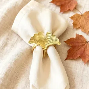 Lussuosi Portatovaglioli in Metallo con Foglia di Ginkgo Oro per Matrimonio Banchetto Ristorante Decorazione Tavola