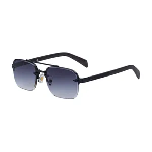 Retro randlose Sonnenbrille für Herren mit Bügeln in Holzoptik und Doppelsteg-Design