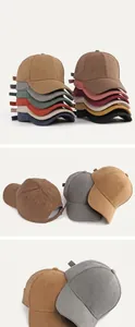 Detail view showing the soft texture and vibrant colors of minimalist suede baseball caps.