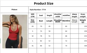 Detailed size chart for women's slim fit red knitted tank top with measurements in cm.