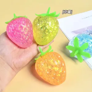 Simulation Strawberry Squishy Toy Slow Rebound Glitter Maltose Filled Stress Relief Soft Rubber Fruit Toy For Kids Adults
