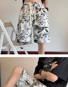 Men's ink wash floral print quick-dry casual shorts for summer beach wear
