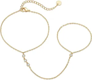Detailed view of a 16k gold plated minimalist finger bracelet with crystal accents