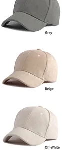 Minimalist suede baseball caps featured in gray, beige, and off-white stylish colors.