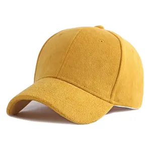 Unisex yellow faux suede baseball cap with a classic curved brim and plain design
