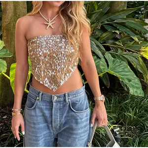 Top bustier sexy à paillettes pour femmes avec motif écailles métalliques
