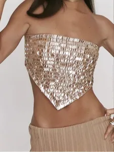 Sexy champagne gold sequin embroidered bandeau tube top for women party wear